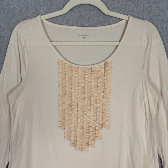 Garnet Hill Shirt Small Cream Ivory Ruffle Tuxedo Jersey Stretch Basic Neutral - Picture 2 of 10